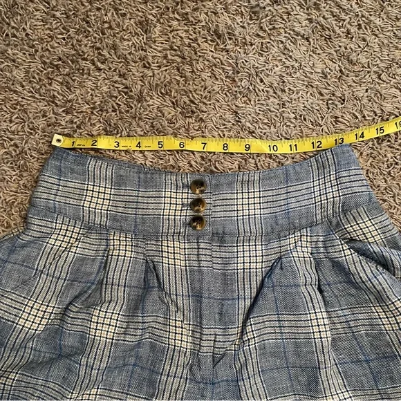 VERONICA BEARD Alicia Windowpane Plaid 100% Linen Shorts Pleated Blue Multi Sz6 - Picture 11 of 15